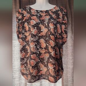 LOFT Floral cinched puff sleeve top